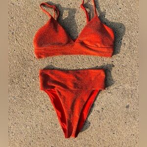 Aerie Orange Sparkle Hi Cut Cheeky Bikini